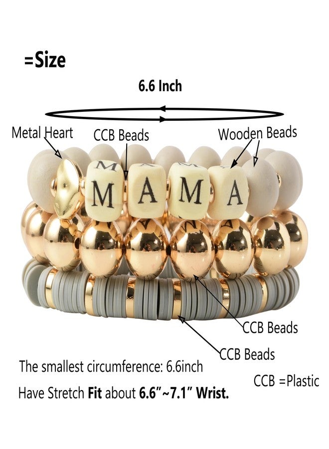 GOOJIDS Mama Bracelets For Women Chunky Stack Gold Plated Layered Beaded Bracelet Jewelry Birthday for Mother Gold Plated Charm Bracelets for New Mom - Image 2